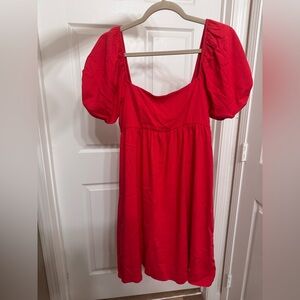 Altar’D State Red Babydoll Puff Sleeve Dress 👗